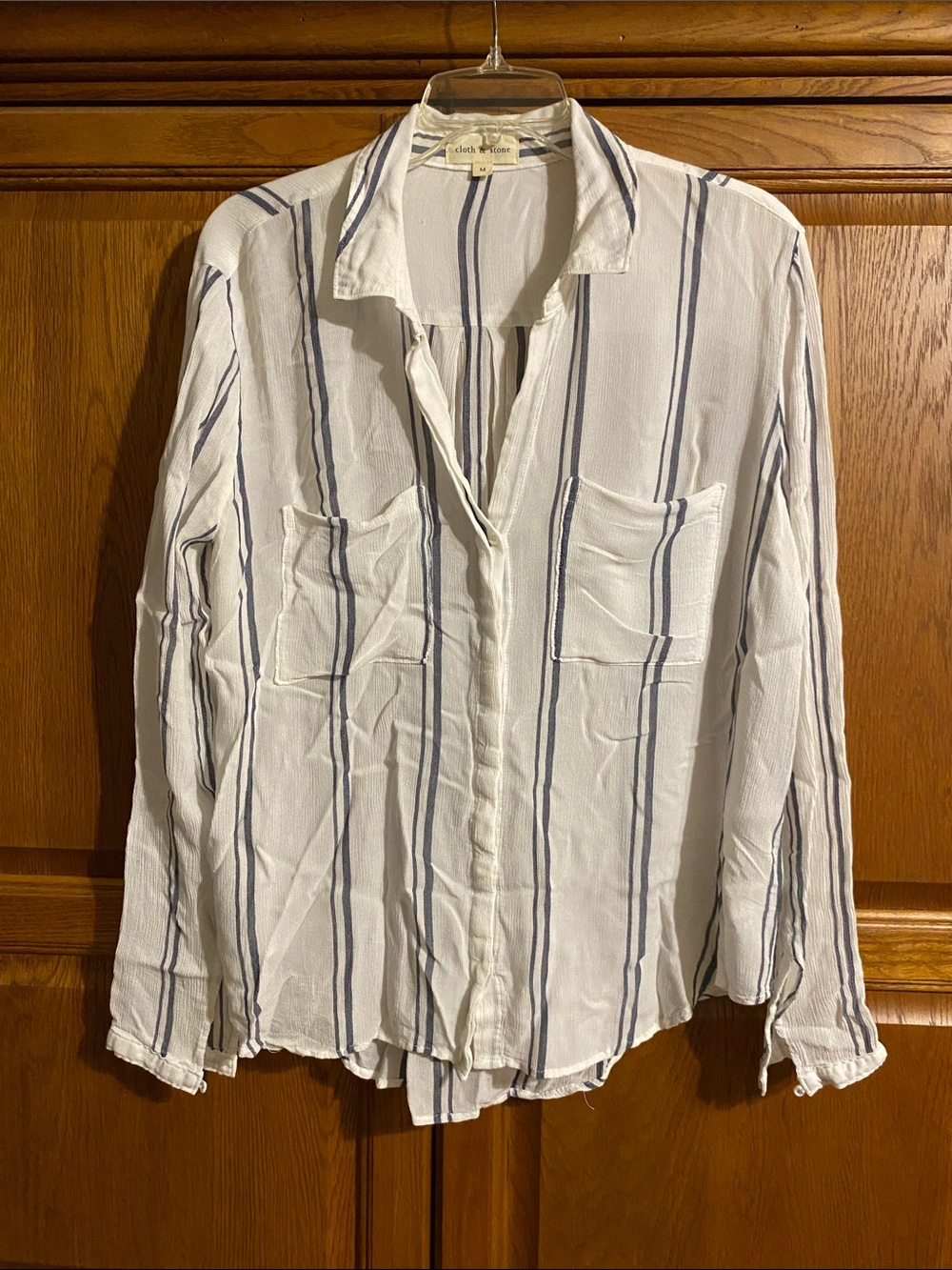 cloth & stone White Button-Down Shirt with Blue Stripes